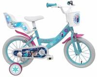 Bicicletta DISNEY FROZEN - misura 16’’ - rotelle e freno anteriore / posteriore - colore azzurro / rosa