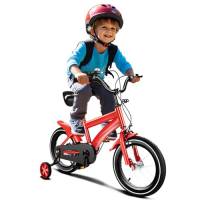 HauTour Bicicletta per bambini da 14 pollici, con ruote ausiliarie, volante e sella, regolabile in altezza per 3-6 anni (rosso)