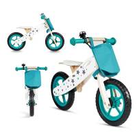BUDDY BABY Bicicletta Montessori senza pedali, leggera e con sedile regolabile e campanello, bicicletta a 2 ruote, bicicletta per bambini, realizzata in legno, pratica, moto bambino (bianco/verde)