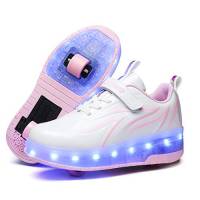 Aizeroth USB Ricarica LED Luci Brillantini Skateboard Scarpe Sportive con Rotelle Retrattile Sneakers Outdoor Multisport Luminose Running Calzature da Ginnastica per Bambini Regalo di Compleanno