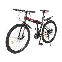 Donened Mountain bike pieghevole da 26 pollici, 21 marce, bicicletta pieghevole con freni a disco anteriore e posteriore, sospensione completa MTB per adolescenti adulti (nero, rosso)
