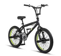 Licorne - Bicicletta “Jump Premium BMX”, sistema a rotore a 360°, 4 perni in acciaio, carter, ruota libera 20 pollici (nero e lime, Freestyle-Fatbike)