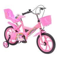 Baroni Toys Bicicletta per Bambine con Unicorno Rosa 14 Pollici con Porta bambola e Rotelle Inclusi, Bici in Acciaio con Cestino per Bambina, Rosa, da 3 a 5 anni, 75x49x56 cm