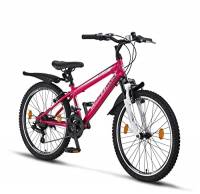 Chillaxx Bike Escape Premium Mountain Bike in bicicletta da 24 e 26 pollici, per ragazze, ragazzi, uomini e donne, cambio a 21 marce (24 pollici, freno a V bianco rosa)