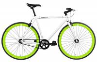 FabricBike- Fixie Bike, cambio fisso, velocità singola, telaio in acciaio Hi-Ten, 10,45 kg. (Taglia M) (L-58cm, Space White & Green)
