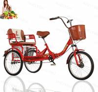 Triciclo per adulti pieghevole con seggiolino per bambini Bicicletta a 3 ruote per triciclo da donna con cestino con sedile posteriore Biciclette da 20 pollici Carico massimo 440 libbre (20in, red10)