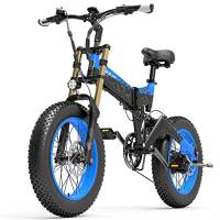 X3000plus-UP Bicicletta elettrica pieghevole per uomo e donna, mountain bike da 20 pollici, ammortizzatori pneumatici forcella anteriore (Blue, 17.5Ah)