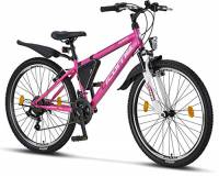 Licorne - Mountain bike per bambini, uomini e donne, con cambio a 21 marce, Bambina, rosa/bianco, 26