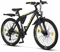 Licorne - Mountain bike Premium per bambini, bambine, uomini e donne, con cambio 21 marce, Bambina, nero/lime (2 freni a disco), 26 inches