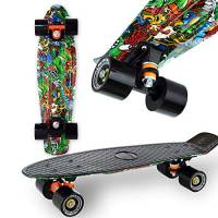 WeLLIFE Skateboard Mini Cruiser RGX Nero Multicolor Tavola Skate 22” 56cm per Giovani Ragazzi Adulti, Ruote PU 78A con Cuscinetti ABEC-7RS