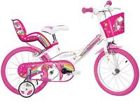 Dino Bikes 164R-UN, bicicletta con motivo unicorno, con ruote da 16", colori bianco e rosa