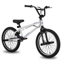 Hiland BMX Freestyle 20 Pollici per Bambino e Bambina con Sistema Rotore 360°, Bicicletta BMX con 4 Pioli in Acciaio e Ruota Libera, Bianco