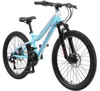 BIKESTAR MTB Mountain Bike Alluminio per Bambini 10-13 Anni | Bicicletta 24 Pollici 21 velocità Shimano, Hardtail, Freni a Disco, sospensioni | Turchese e Bianco