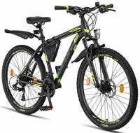 Licorne - Mountain bike Premium per bambini, bambine, uomini e donne, con cambio 21 marce, Bambina, nero/lime (2 freni a disco), 26 inches