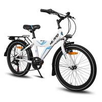 Hiland Rocket Mountain Bike per Bambini da 7 8 9 10 Anni con cambio Shimano Twist Grip Shift a 6 Velocità, Illuminazione secondo STVO, Portapacchi e Supporto in Alluminio Bianco