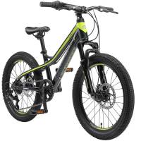 BIKESTAR MTB Mountain Bike Alluminio per Bambini 6-9 Anni | Bicicletta 20 Pollici 7 velocità Shimano, Hardtail, Freni a Disco, sospensioni | Nero Verde